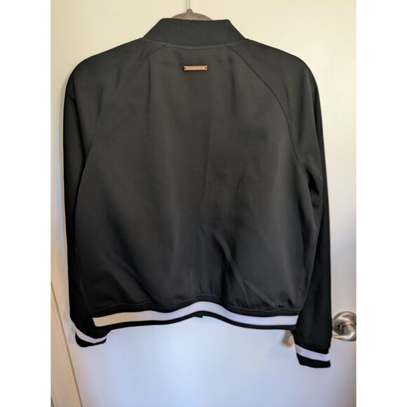 ARMANI EXCHANGE A/X Jacket Bomber Black Satin White Gold Snap Closure Sz L - Picture 5 of 5